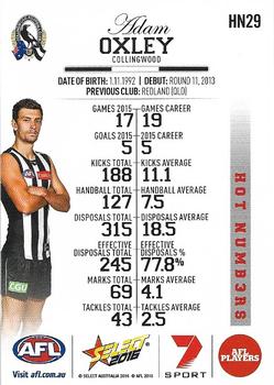 2016 Select Footy Stars - Hot Numbers #HN29 Adam Oxley Back